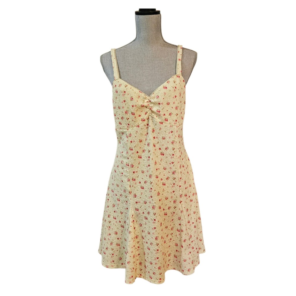 Cream Pink Floral Babydoll Cottagecore Ditsy Mini Dress XL Coquette Garden